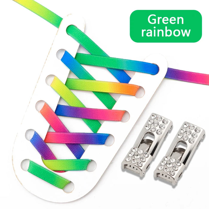 Rainbow No Tie 8Mm Wide Flats Diamond Cross Buckle Rubber Shoe Laces For Kids & Adults Shoes