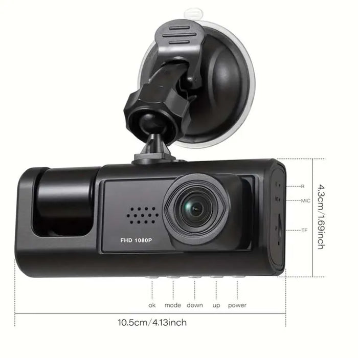 1080P 3 Camera Dash Cam With Ir Night Vision And Loop Recording