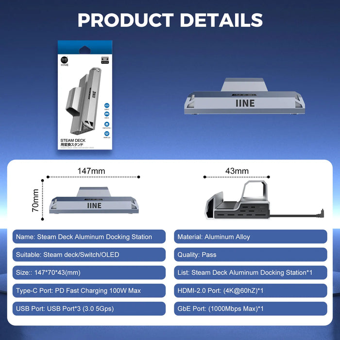 Steam Deck Aluminum Docking Station Multi-Function Charging Video Converter Compatible Steamdeck Nintendo Switch/Oled