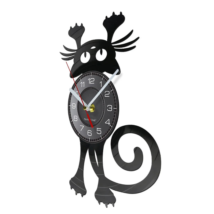 Whimsical Cat Vinyl Record Wall Clock