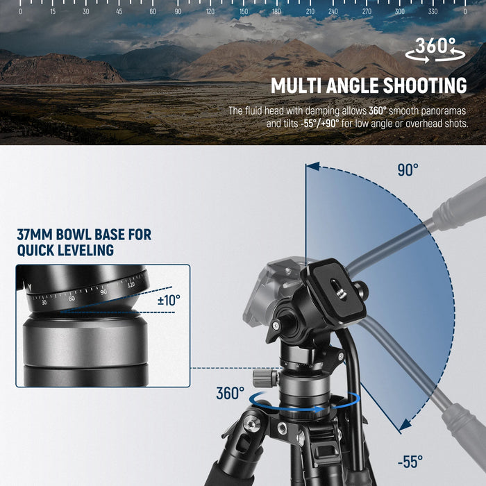 61.4 Video Travel Tripod With Fluid Head & Reversible Legs