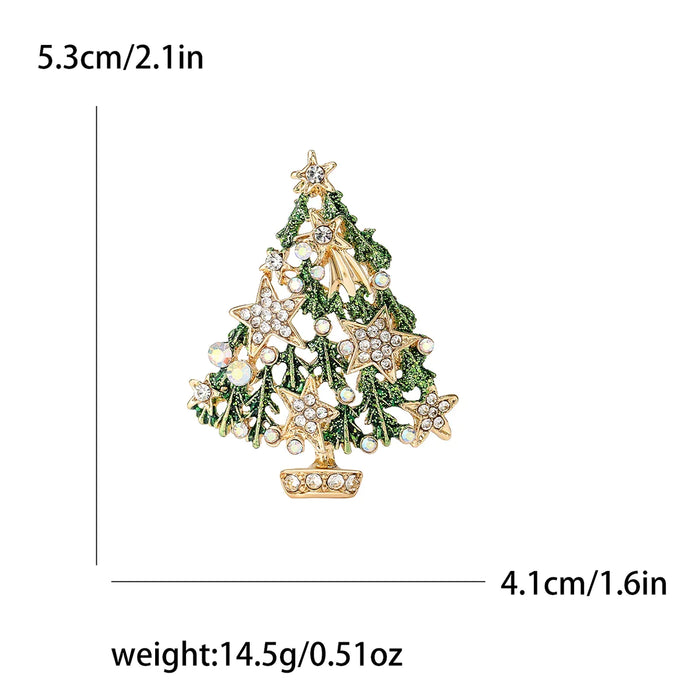 Christmas Tree Enamel Pin Rhinestone Stars Lapel Pin For Women Family