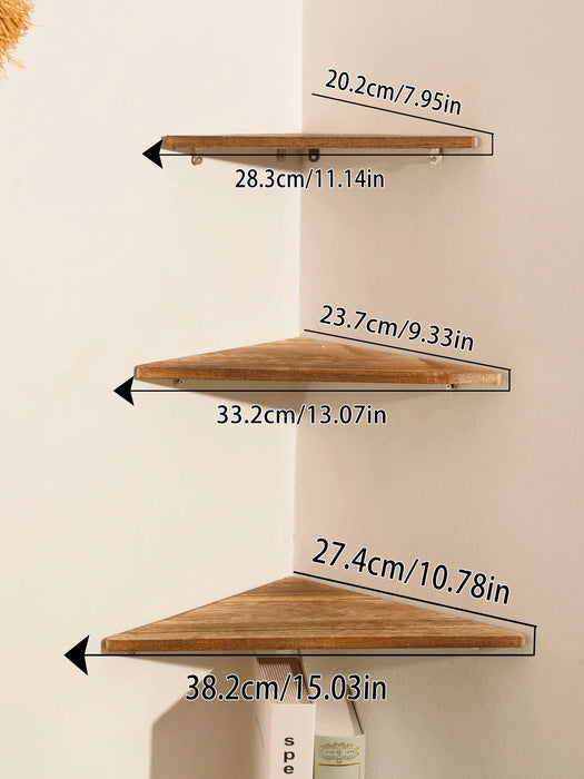 Dark Wood Corner Shelf For Home Display And Storage