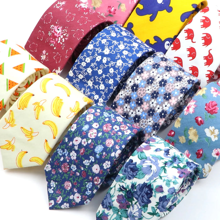 Cartoon Fruit Floral Animal Neck Ties Mens Casual Cotton Tie For Weddings And Parties