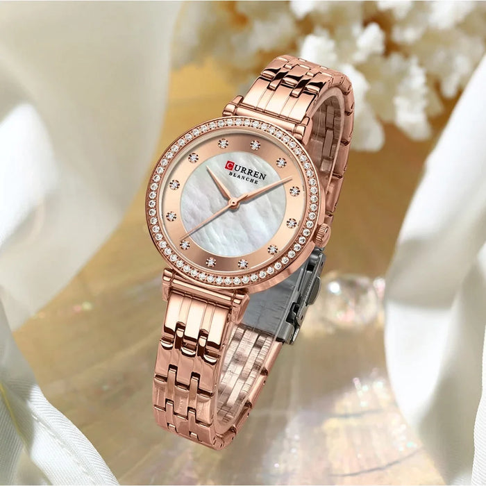 Elegant Stainless Steel Thin Quartz Charming Wristwatches With Shell Dial For Women