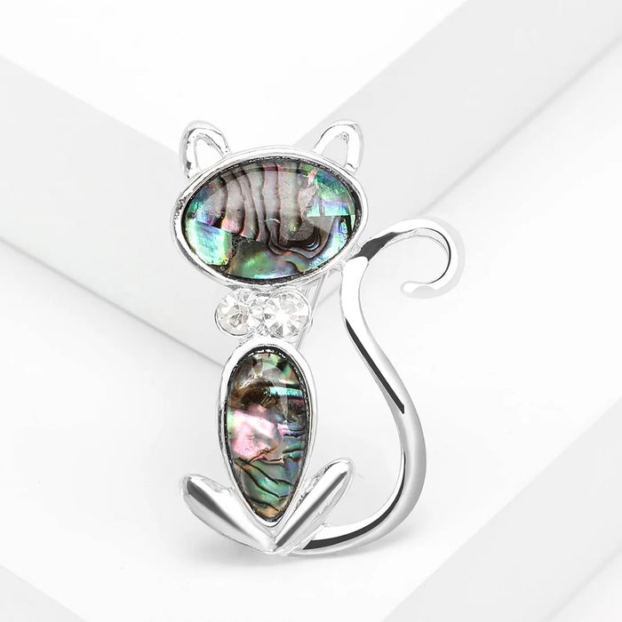 Abalone Shell Cat Brooch Casual Accessory