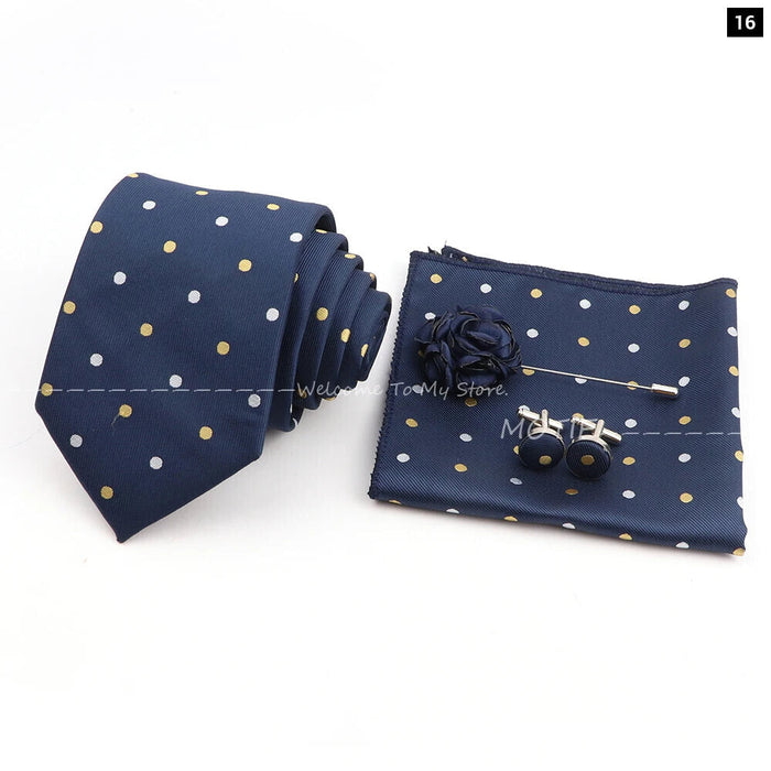 Blue Striped Tie Set For Weddings And Parties