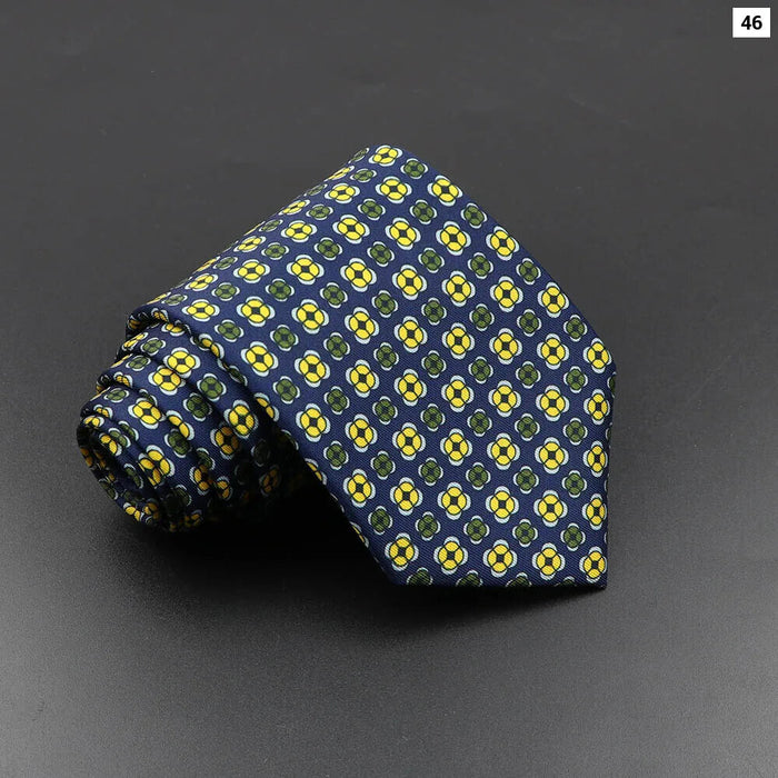 Silk Tie For Men 7.5Cm Soft Novelty Necktie In Blue Green And Orange Dot And Floral Design For Weddings And Business Gift Idea