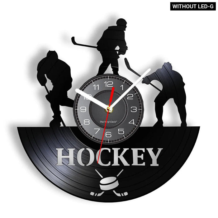 Hockey Player Silhouette Vinyl Record Wall Clock