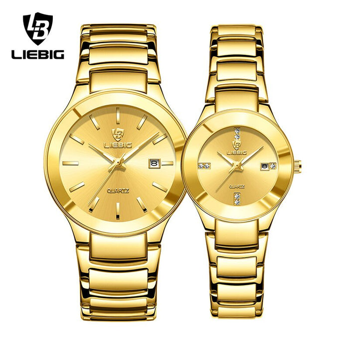 Golden Stainless Steel Quartz Watch Women Men Waterproof Date Wristwatches For Ladies Female Clock