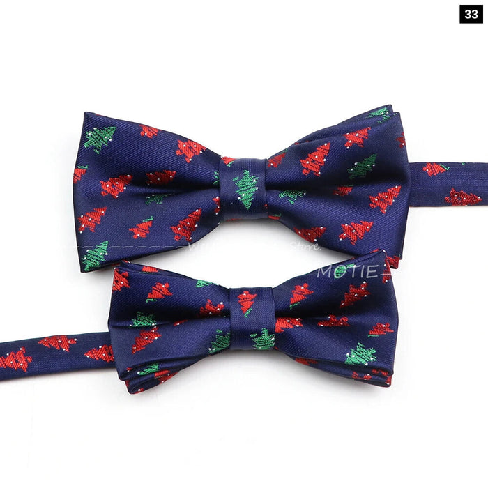 Christmas Bowtie Set Red Snowflake Pattern Parent-Child Matching Polyester Festive Accessory