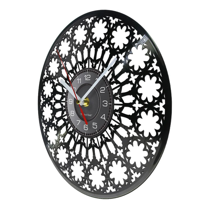 Retro Vinyl Record Wall Clock With Floral Design