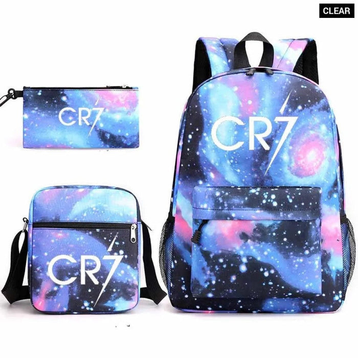 Unisex 3Pcs Football Cr7 3D Print Kids School Bag