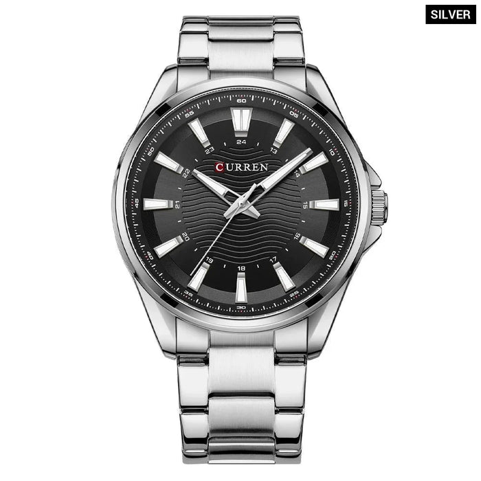 Fashion Business Quartz Watches Stainless Steel Band Wristwatches For Men With Luminous Hands Black Clock