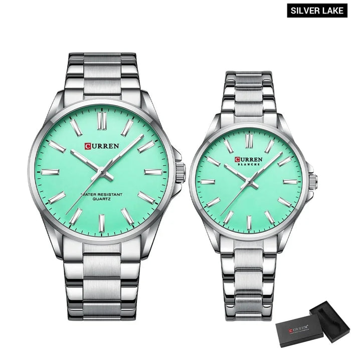 Fashion Brand Couple Watches For Lovers Classic Quartz Stainless Steel Bracelet Wristwatches With Luminous Hands