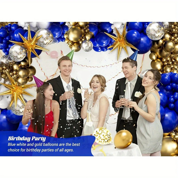 136Pcs Royal Blue And Gold Balloon Arched Flower Ring Set For Anniversary Wedding New Year'S Birthday Party Decoration