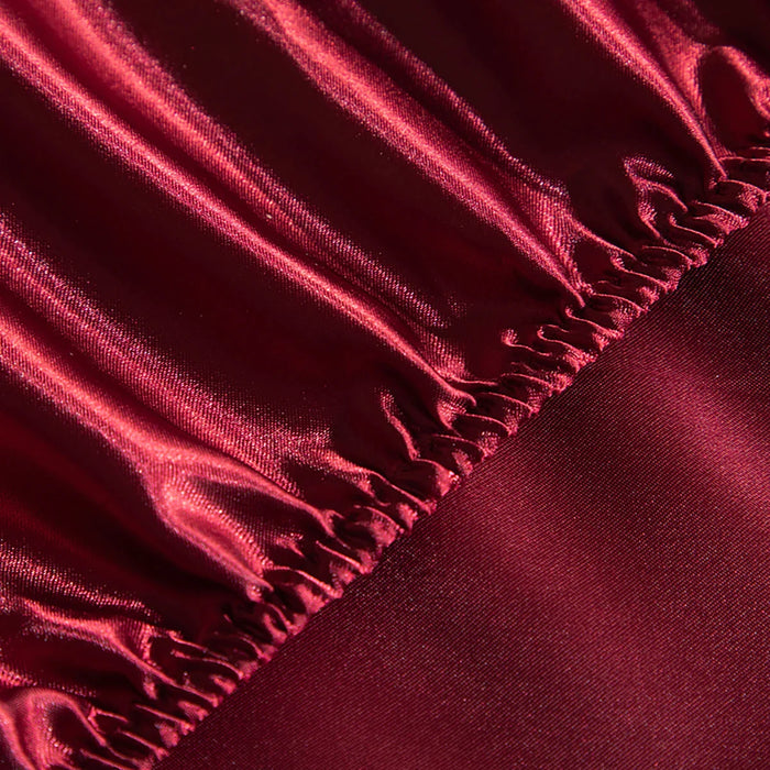 Silky Red Rayon Fitted Sheet Smooth Elastic High End Bedding