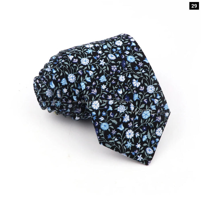 Blue Floral Cotton Ties For Weddings Business And Daily Wear