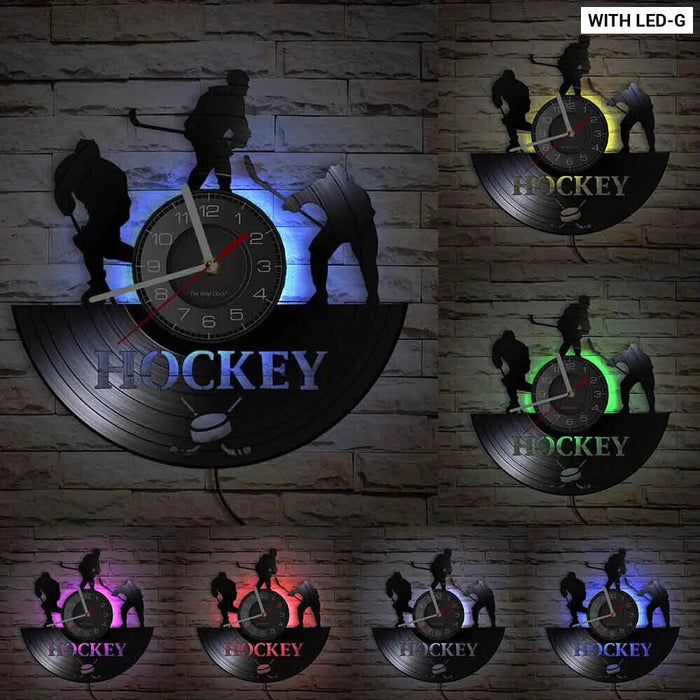 Hockey Player Silhouette Vinyl Record Wall Clock