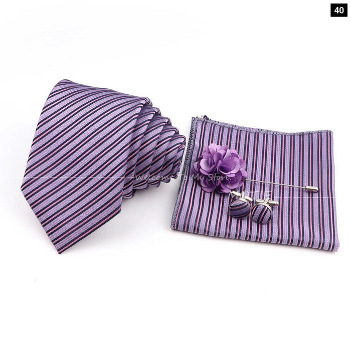 Blue Striped Tie Set For Weddings And Parties