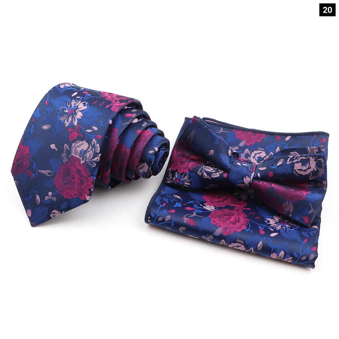 Green Floral Tie Set Classic Design Polyester For Weddings And Parties