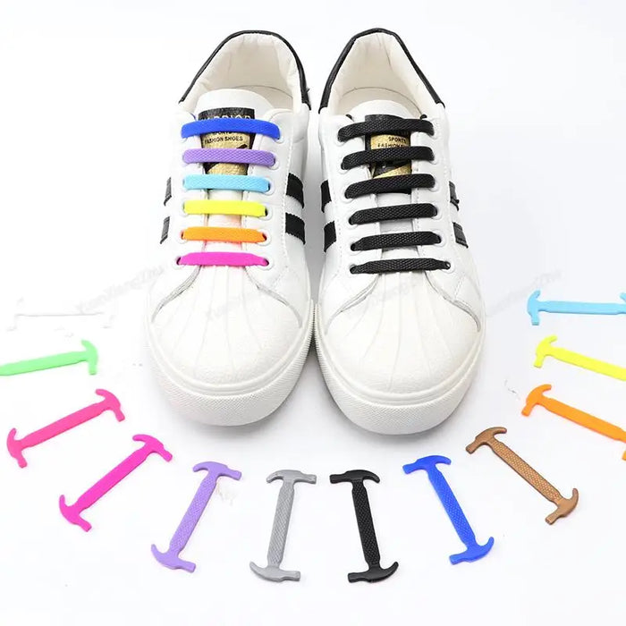 12Pcs Silicone No Tie Elastic Shoe Laces For Kids & Adults Shoes