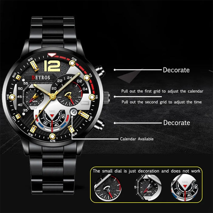 Fashion Mens Sports Watches Luxury Stainless Steel Quartz Wrist Watch Calendar Luminous Clock Men Business Casual