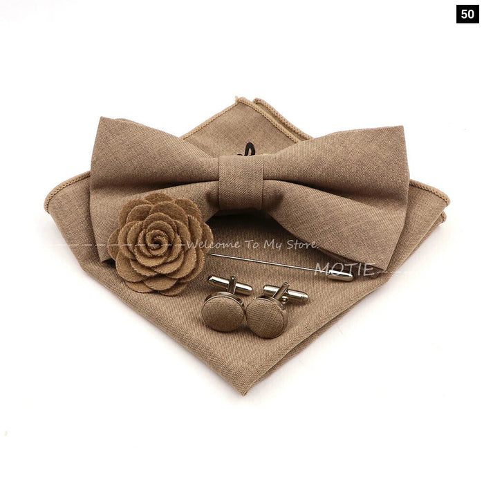 Classic Bowtie Set With Handkerchief Cufflink And Brooch