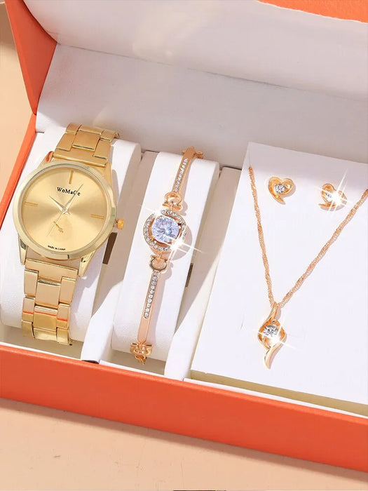 5pcs Women’s Fashion Simple Gold Steel Band Quartz Watch