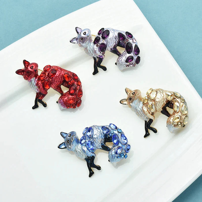 Enamel Crystal Fox Brooch Animal Pin