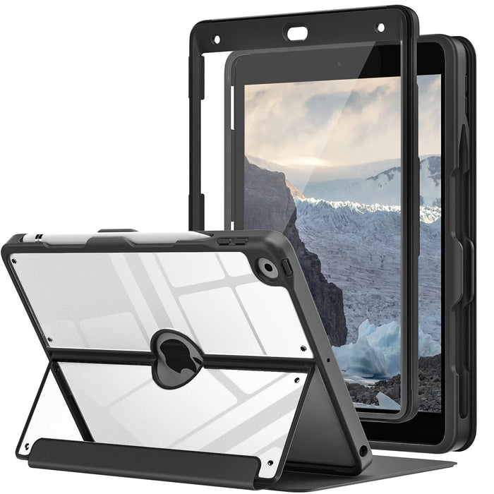 Case for iPad 9th Generation with Pencil Holder iPad 8th/7th Gen Case 10.2-inch Built-in Screen Protector Clear Back Multi