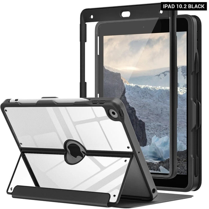 Case for iPad 9th Generation with Pencil Holder iPad 8th/7th Gen Case 10.2-inch Built-in Screen Protector Clear Back Multi