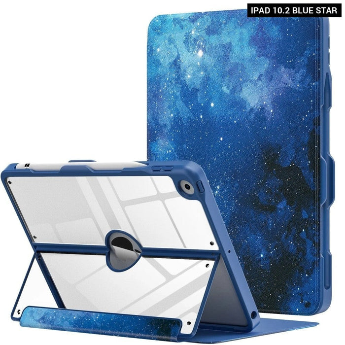 Case for iPad 9th Generation with Pencil Holder iPad 8th/7th Gen Case 10.2-inch Built-in Screen Protector Clear Back Multi