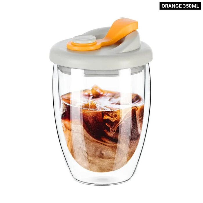 350Ml/450Ml Double Glass Cup With Lid