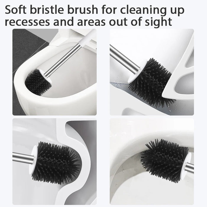 2 In 1 Wall-Mounted Soft Bristle And Silicone Toilet Brush Set