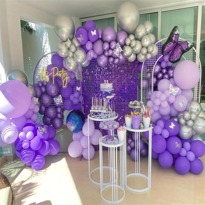 133Pcs Dark Purple Balloon Arch Set Lilac And Metallic Purple Silver Moon Suitable For Outdoor Decoration On Ramadan Anniversary