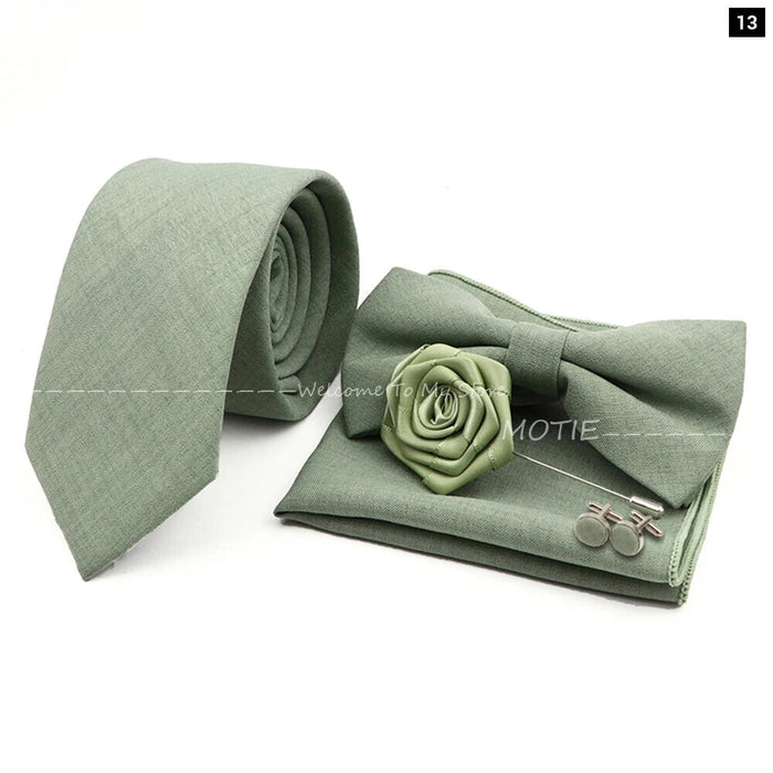 27 Colour Tie Set Classic Cotton Pocket Square Cufflink And Bowtie For Mens Wedding Party Accessories