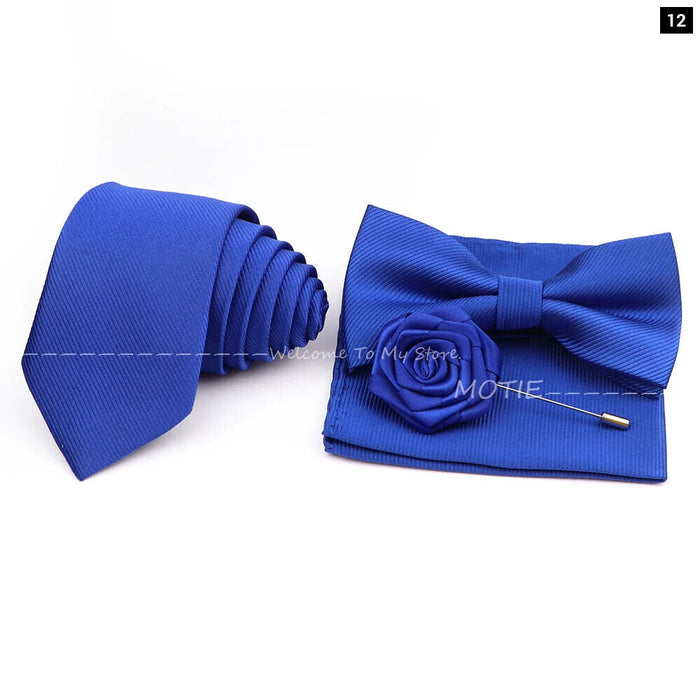 Tie Set Solid Colour Bowtie Handkerchief Brooch Cufflink For Business Weddings And Gifts