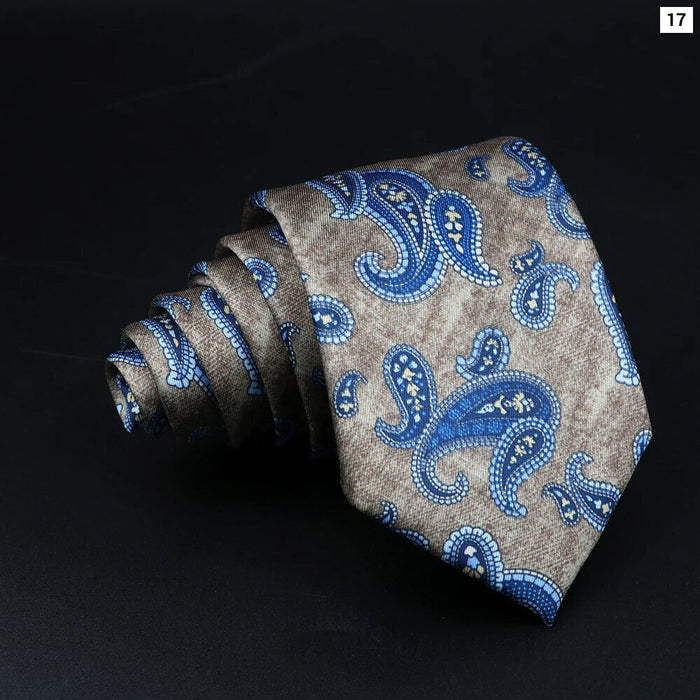 Mens Silk Tie 7.5Cm Blue Paisley Floral For Weddings And Work