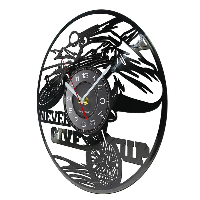 Never Give Up Cycling Vinyl Clock