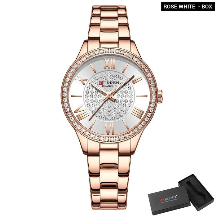 Rhinestones Charming Quartz Stainless Steel Luminous Hands Wristwatches For Women