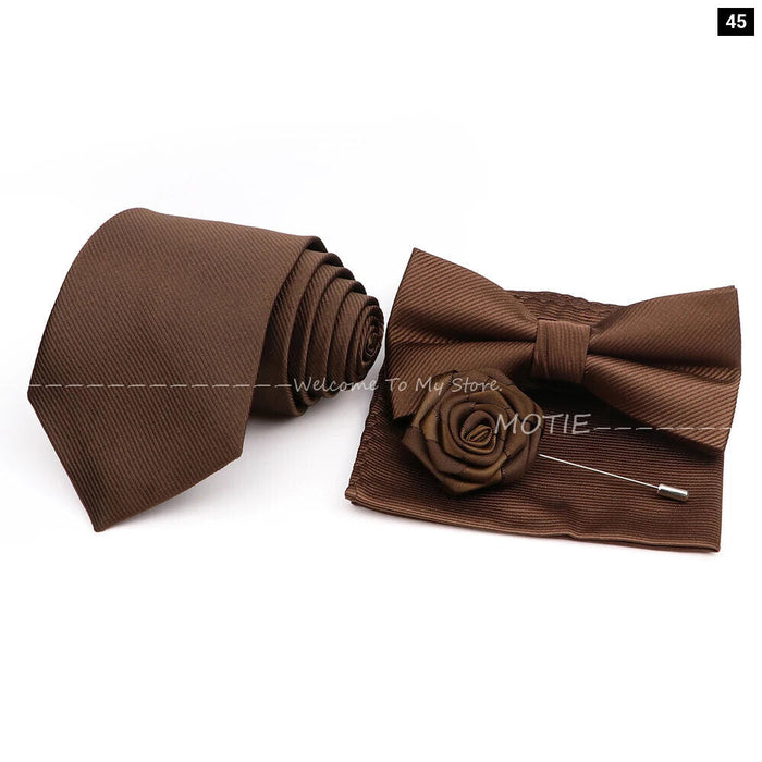 Tie Set Solid Colour Bowtie Handkerchief Brooch Cufflink For Business Weddings And Gifts