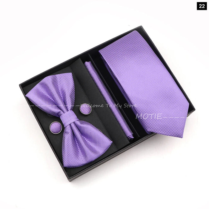 Premium Striped Tie Set Box Necktie Bowtie Handkerchief Cufflinks For Weddings And Suits