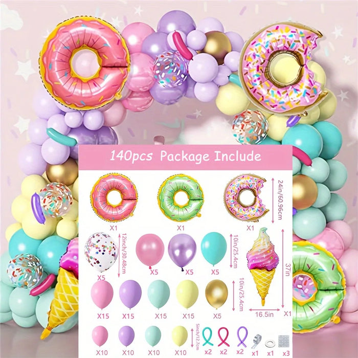 140Pcs Donut Ice Cream Balloon Arch Set Birthday Party Spring / Summer / Autumn Party Swimming Pool Balloon Decoration