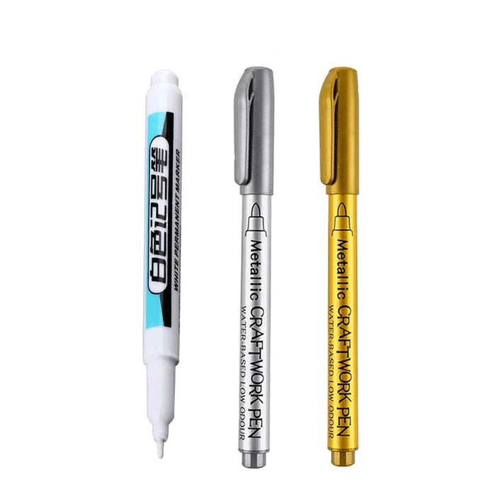 White Permanent Paint Pen Set For Multiple Surfaces 0.7Mm Tip