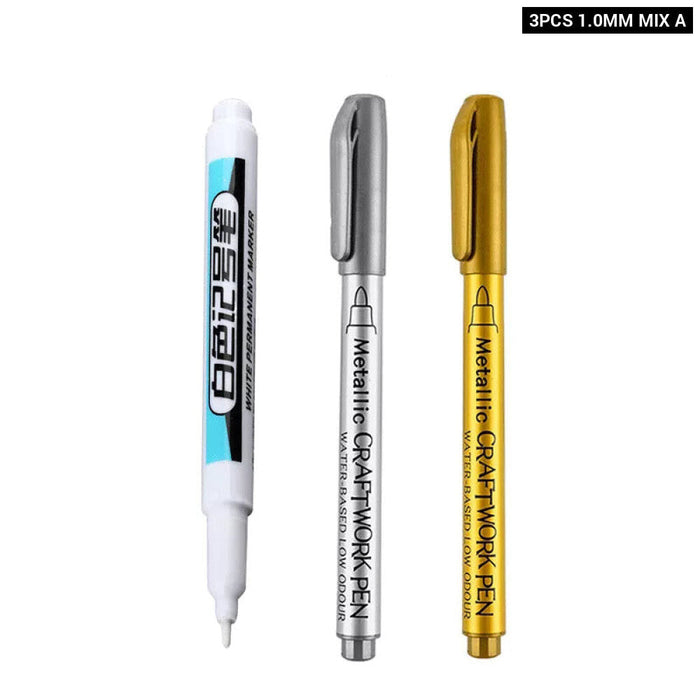 White Permanent Paint Pen Set For Multiple Surfaces 0.7Mm Tip