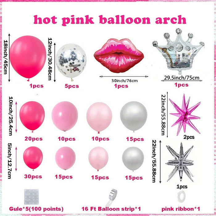 148Pcs Pink And Exploding Star Silver Crown Balloon Arch Set Birthday Party Mother'S Day Bridal Shower Wedding Home Decor
