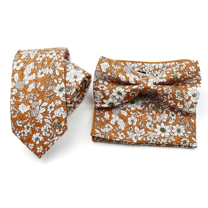 Floral Tie And Handkerchief Set For Business And Weddings