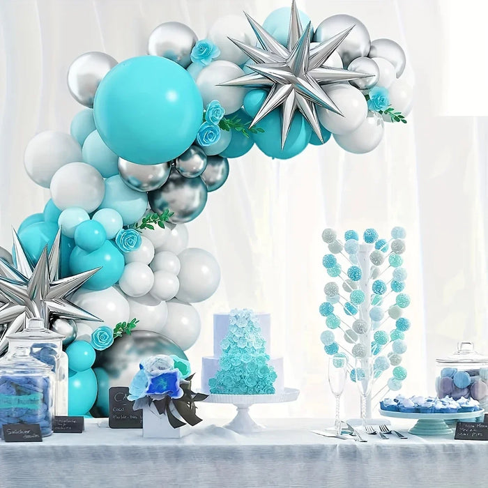 114Pcs Blue And Green Balloon Wreath Arch Set Suitable For Anniversaries Graduation Season Birthdays And Other Party Decoration