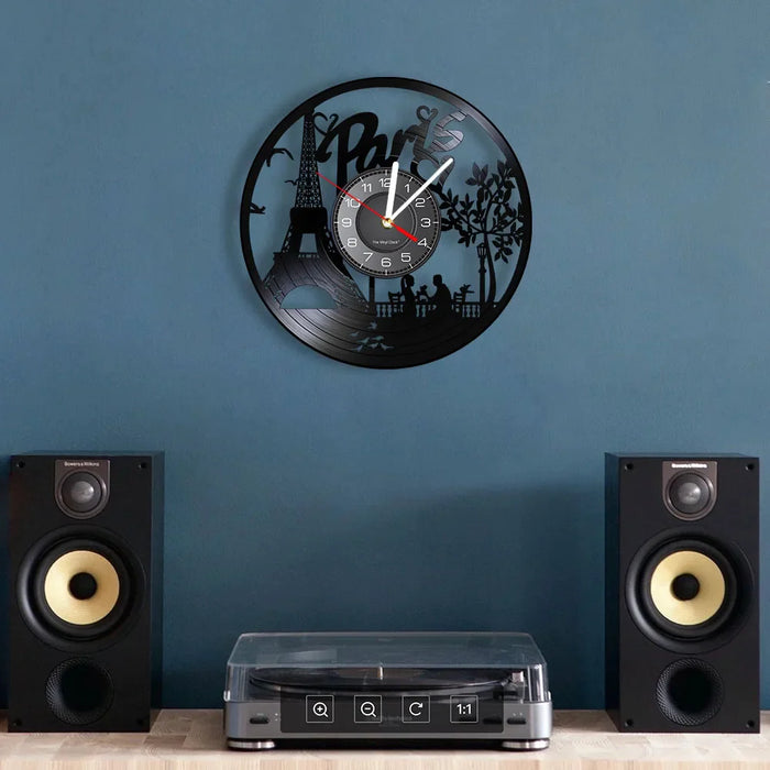 Paris Skyline Vinyl Record Wall Clock